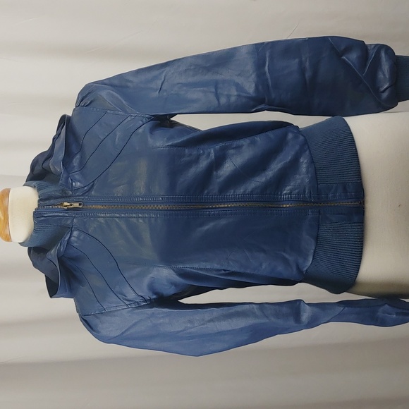 Guess- Faux Leather Jacket, Blue, Medium - Picture 1 of 6